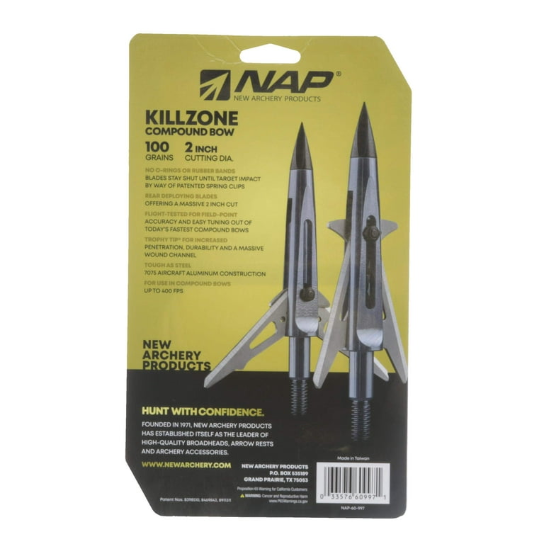 NAP Killzone Mechanical Broadhead, 2 Blades, 100 Grains, 2" - 3 Pack 4