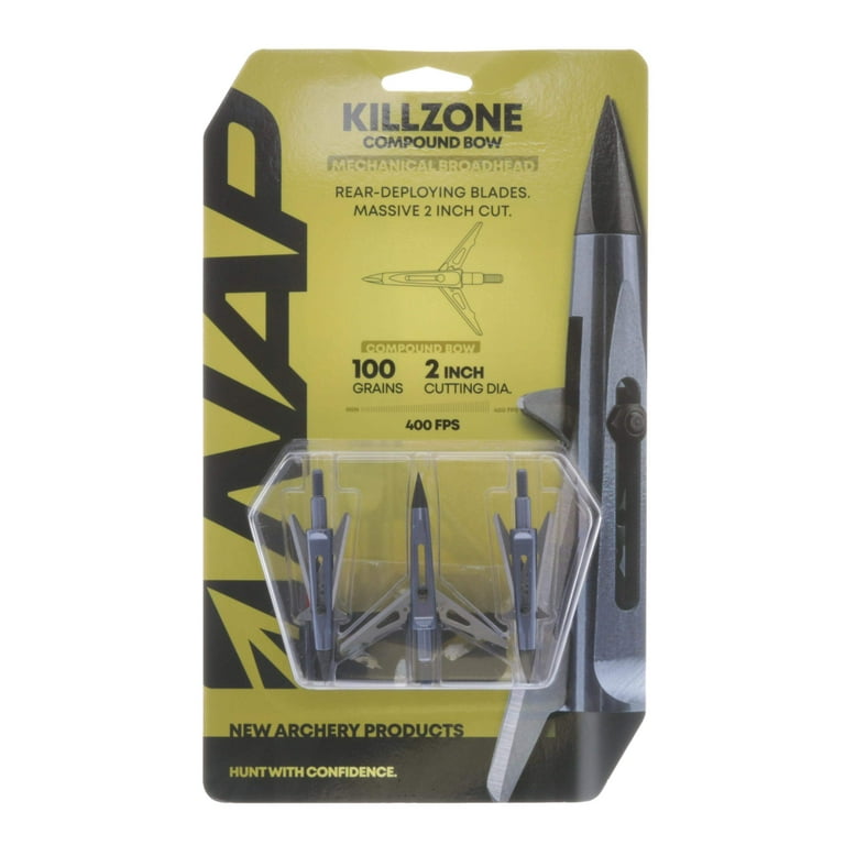 NAP Killzone Mechanical Broadhead, 2 Blades, 100 Grains, 2" - 3 Pack 3