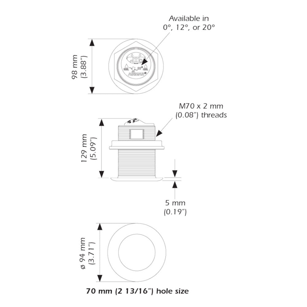 Airmar B75HW High Wide Chirp Transducer - 12 Degree Deadrise, 600W Thru Hull [B75C-12-HW-MM] 3