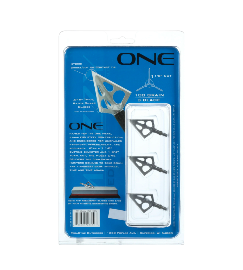Muzzy One 100 Grain Machined Stainless Steel Ferrule 3-Blade Archery Crossbow Broadhead, 3-Pack 2