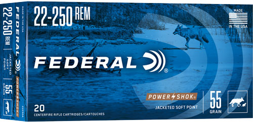 Federal Power-shok 22-250 Rem - 55gr Sp 20rd 10bx/cs