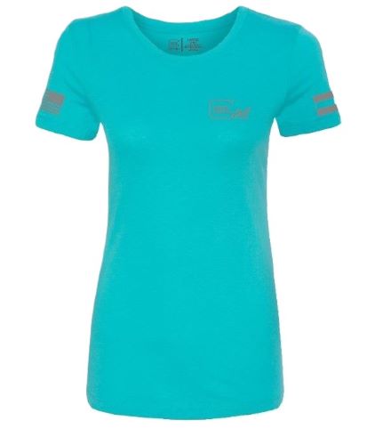 Glock Ladies "glock Girl Flag - Tee" Short Sleeve Lg Teal 1