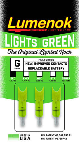 Lumenok Lighted Nock Xbow Grn - Crescent Easton Carbon 3pk 3