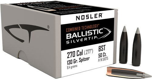 Nosler Bullets 270 Cal .277 - 130gr Ballistic Silver Tip 50c