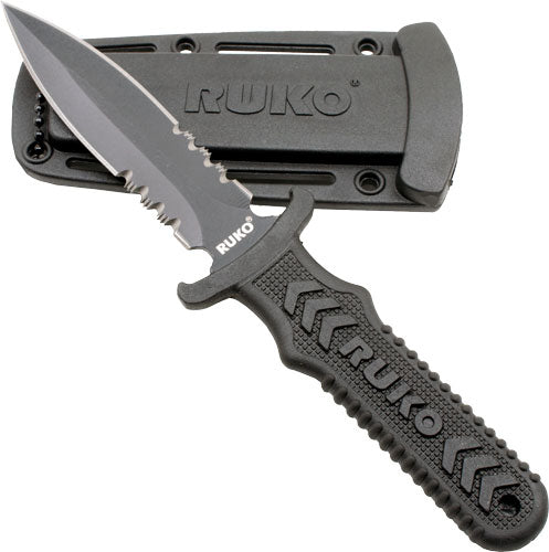 Ruko Fixed Blade Boot Knife 4" - Spear Serrated Clamshell 1