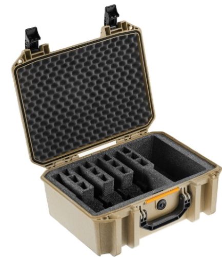 Pelican Vault V300 Large- - 5 Pistol Cse Pre Cut Foam Tan 2