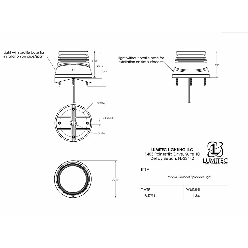 Lumitec Zephyr LED Spreader/Deck Light -Brushed, Black Base - White Non-Dimming [101326] 3