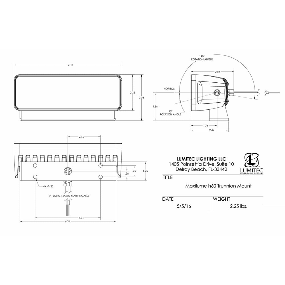 Lumitec Maxillume h60 - Trunnion Mount Flood Light - White Dimming - White Housing [101334] 3