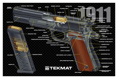 Tekmat Armorers Bench Mat - 11"x17" 1911 Pistol Cut Away