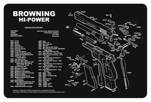 Tekmat Armorers Bench Mat - 11"x17" Browning Hi-power