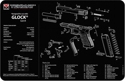 Tekmat Armorers Bench Mat - 11"x17" Glock Gen4 Black