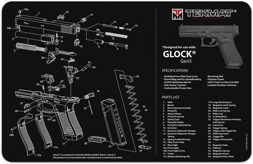 Tekmat Armorers Bench Mat - 11"x17" Glock Gen5 Black