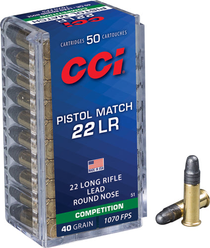 Cci Pistol Match 22 Lr 1070fps - 50rd 100bx/cs 40gr Lead Rn