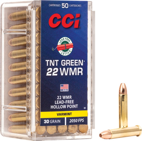 Cci Green Lead Free 22wmr 30gr - 50rd 40bx-cs 2050fps Tnt