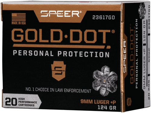 Speer Gold Dot 9mm Luger +p - 20rd 10bx-cs 124gr Gdhp 1