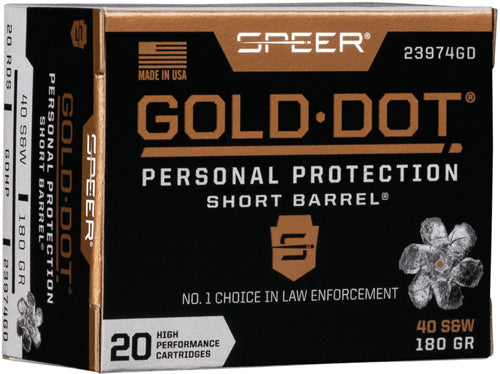 Speer Gold Dot Short Bbl 40sw - 20rd 10bx/cs 180gr Gdhp