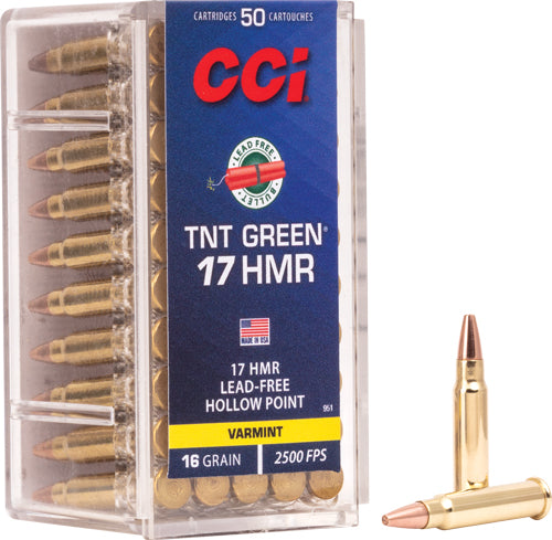 Cci Green Lead Free 17hmr 16gr - 50rd 40bx/cs 2500fps Tnt-hp