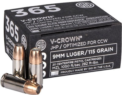 Sig 365 9mm Luger 115gr - 20rd 10bx-cs Elite V-crown Jhp