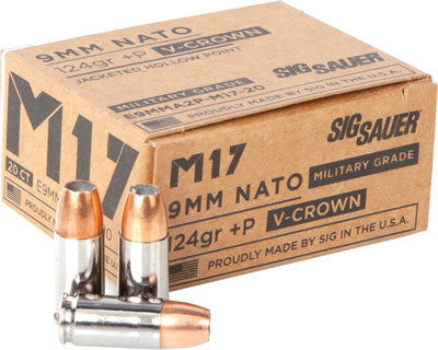 Sig Ammo M17 9mm+p Luger 124gr - 20rd 10bx/cs Elte V-crown Jhp!