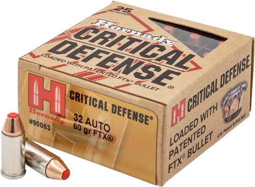 Hornady Critical Defense 32acp - 25rd 10bx/cs 90gr Ftx