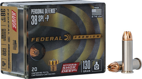 Federal Premium 38spcl+p 130gr - 20rd 10bx/cs Hydra-shok Jhp 1