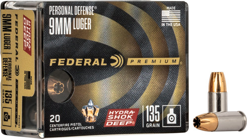 Federal 9mm Luger 135gr - 20rd 10bx-cs Hydrashok Deep Hp