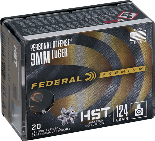 Federal Premium 9mm Luger - 20rd 10bx-cs 124gr Hst Jhp