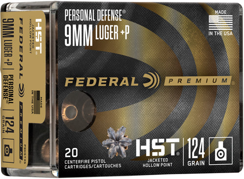 Federal Premium 9mm +p 124gr - 20rd 10bx-cs Hst Jhp