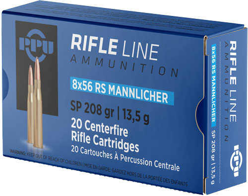 Ppu 8x56r Mannlicher 208gr Jsp - 20rd 10bx/cs 1