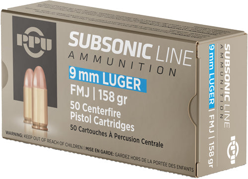 Ppu Subsonic 9mm Luger 158gr - 50rd 20bx-cs Fmj