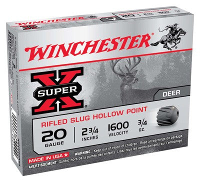 Winchester Super-x Slugs 20ga - 5rd 50bx/cs 2.75" 1600fp 3/4oz