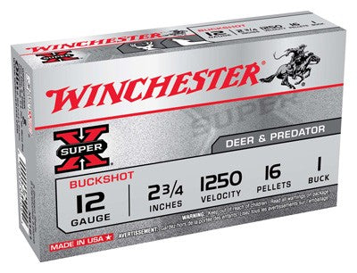 Winchester Super-x 12ga 2.75" - 5rd 50bx/cs 1250fps 1bk 16plts 1