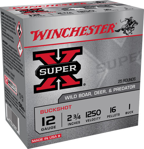 Winchester Super-x 12ga 2.75" - 1250fp 1bk 16plts 25rd 10bx/cs