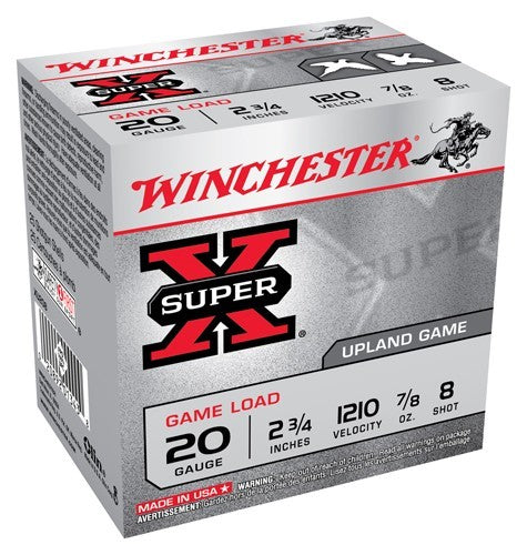 Winchester Super-x 20ga 2.75" - Case Lots 1210fps 7/8oz #8