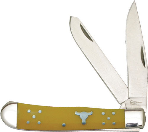 Abkt Cattlemans Cutlery 3.25" - Yellow Handle Trapper 2-blade