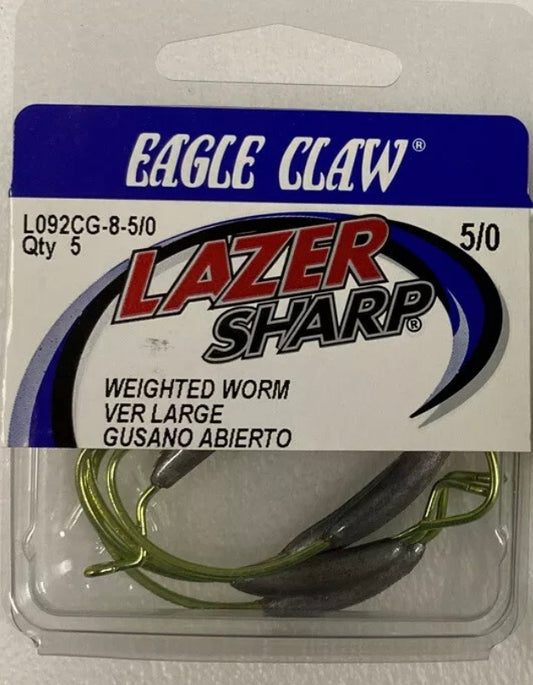 Eagle Claw Lazer Sharp Weighted Worm Hooks Green