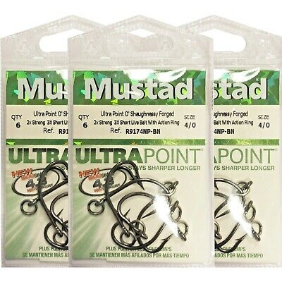 Mustad O'Shaughnessy Live Bait 2X Strong 3X Short Forged Hook with Action Ring (6 Pack)